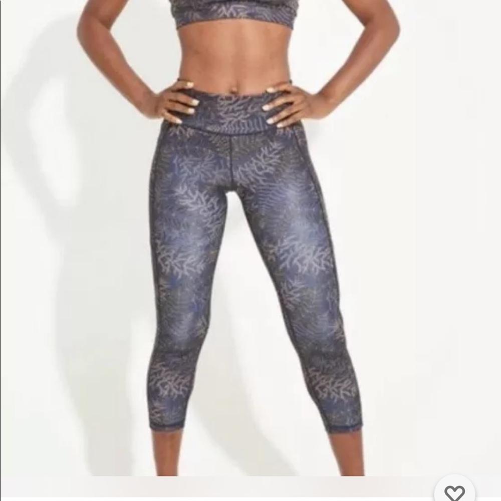 DHARMA BUMS Navy blue tan leggings size XS leaves plant print D24